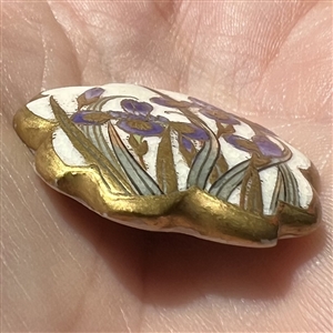 Unusual Japanese Satsuma button with irregular border of iris. 