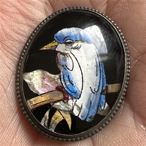 Reverse painted blue bird button