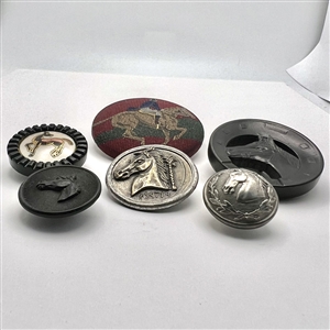 Six assorted horse buttons.