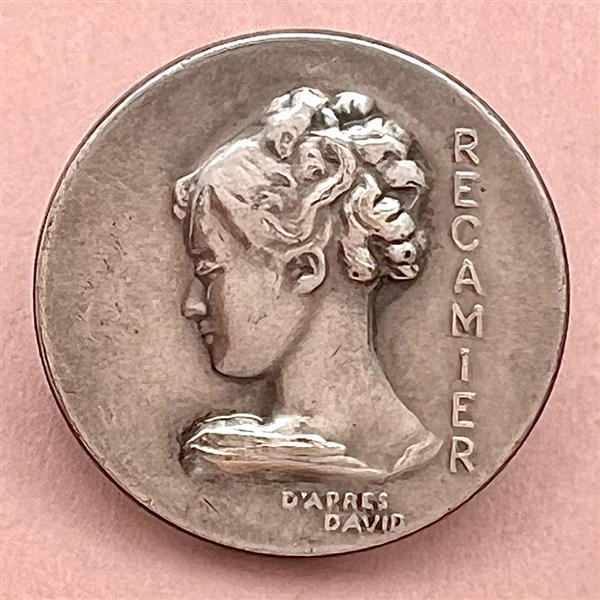 White metal button of Madame Récamier from painting by David.