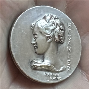White metal button of Madame Récamier from painting by David.