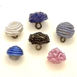 Six glass ribbon overlay buttons (one is a dimi.)