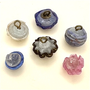 Six glass ribbon overlay buttons (one is a dimi.)