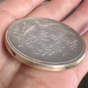 Glass in sterling silver studio button of doves by Phil Linley.