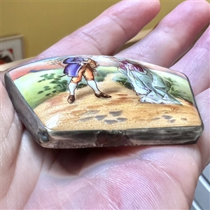 Extra large unusual shaped porcelain button of a courting couple.