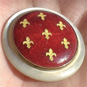 A 19th c. Pearl with Basse-taille enamel  and foil fleur-de-lys button. 