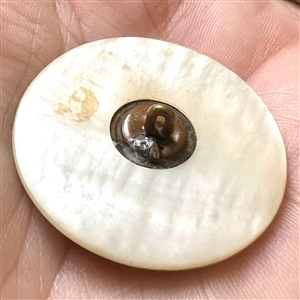 A 19th c. Pearl with Basse-taille enamel  and foil fleur-de-lys button. 