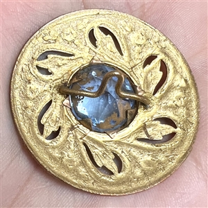 Gorgeous 19th c. enamel button with see through blue faceted glass jewel.