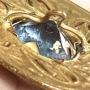 Gorgeous 19th c. enamel button with see through blue faceted glass jewel.