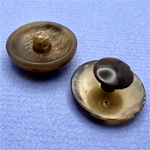 Two tortoise shell with inlay of birds, a stud and a button.