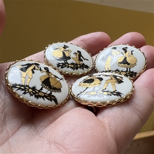Set of four porcelain buttons depicting French Fops.
