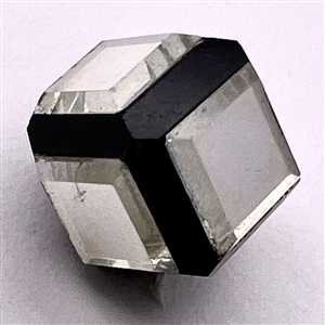 Black glass cube button with clear glass mirrored insets.