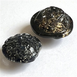 Two reverse painted French Couture glass buttons by André Molco.