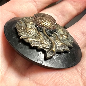 Brass thistle over plastic (?) button.