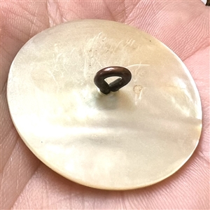 Early 19th c. Incised pearl button with brass center.