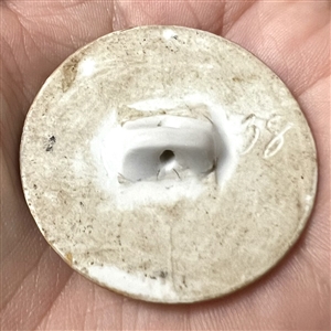 Painted porcelain button of forget-me-not flowers.