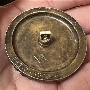 Metalized plastic Diamond D button of harp and music notes.