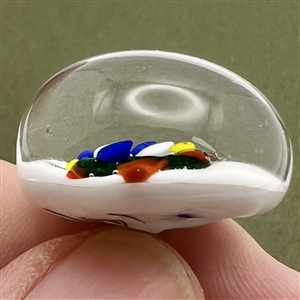 Glass paperweight studio button of a Christmas tree by John Gooderham.
