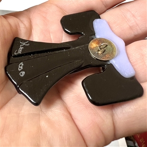 Kay Ferguson fused glass studio button of a kimono. 