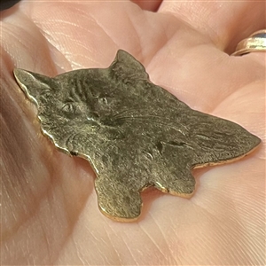 Realistic brass cat button. 