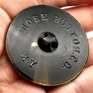 RARE celluloid owl button, back marked HOBE BUTTON CO NY.