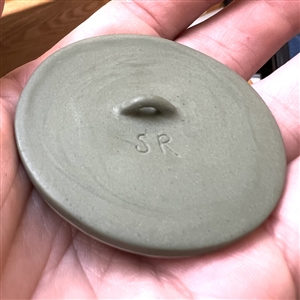 Jasperware ceramic studio button of Archangel Michael by Stella Rzanski.