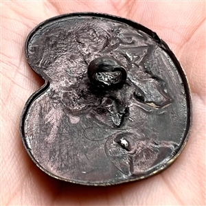 Japanese Shakudo button of robed figure.