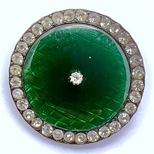 A 19th c. Green glass in silver button with pastes.
