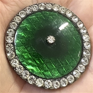 A 19th c. Green glass in silver button with pastes.
