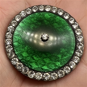 A 19th c. Green glass in silver button with pastes.