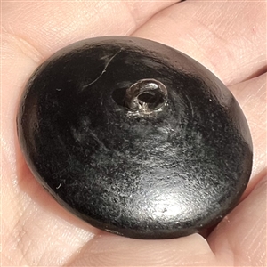 Late 18th c. painted lacquer button of four feathers.