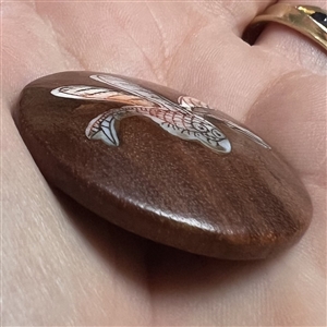 Shell inlay in boxwood of a dragonfly.