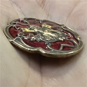 Unusual Art Nouveau enamel button of a fairy.