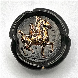 Bimini black glass button of a man on horseback. 