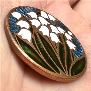 Phil Linley studio enamel button of Lily of the Valley flowers.