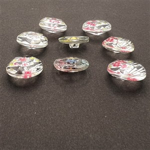 Eight Bohemian reverse painted glass buttons.