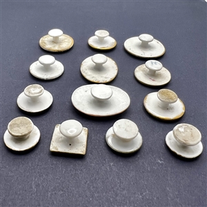Thirteen painted porcelain studs of flowers.