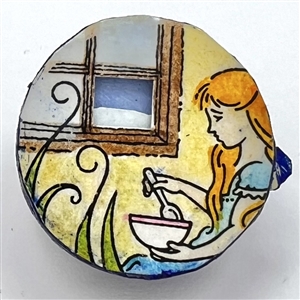 Movable show favor button of “Little Miss Muffet by Grace Bauman.