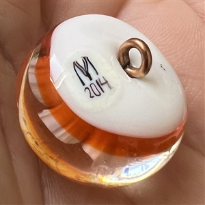 Stunning show favor button by Mary Gaumond - glass paperweight studio button of a 3D orange blossom.