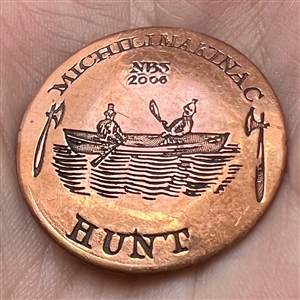 NBS show favor button 2006 - copper replica of hunt club button.
