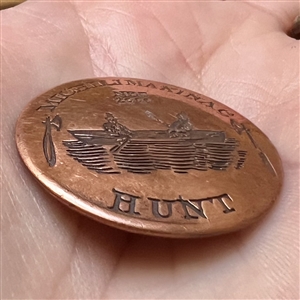 NBS show favor button 2006 - copper replica of hunt club button.