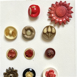 Card of twenty four celluloid buttons.