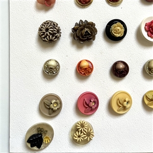 Card of twenty four celluloid buttons.