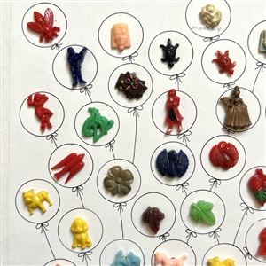 Card of forty two Vintage plastic goofie buttons. 