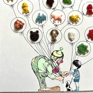 Card of forty two Vintage plastic goofie buttons. 
