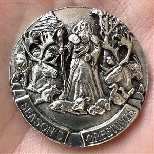 Battersea silver plated pewter button of Santa, animals and reindeer.