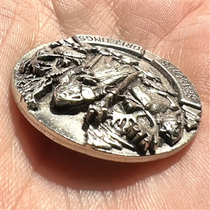Battersea silver plated pewter button of Santa, animals and reindeer.