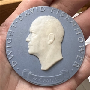 Jasperware studio button of Eisenhower by Marie LaBarre Bennett.