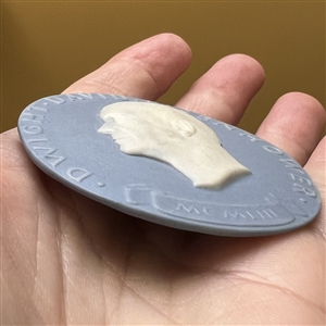 Jasperware studio button of Eisenhower by Marie LaBarre Bennett.