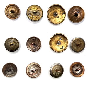Twelve Livery buttons of monograms and initials.